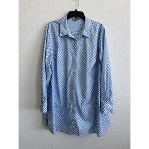 Jessica London Women's Long Sleeve Blue Checkered Button Down Blouse Size 26W